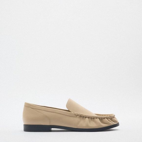 NEW Zara Leather Loafers Off-White MOCASSIN Flats Slip On Shoes Size 38 US 7.5 - Picture 6 of 9